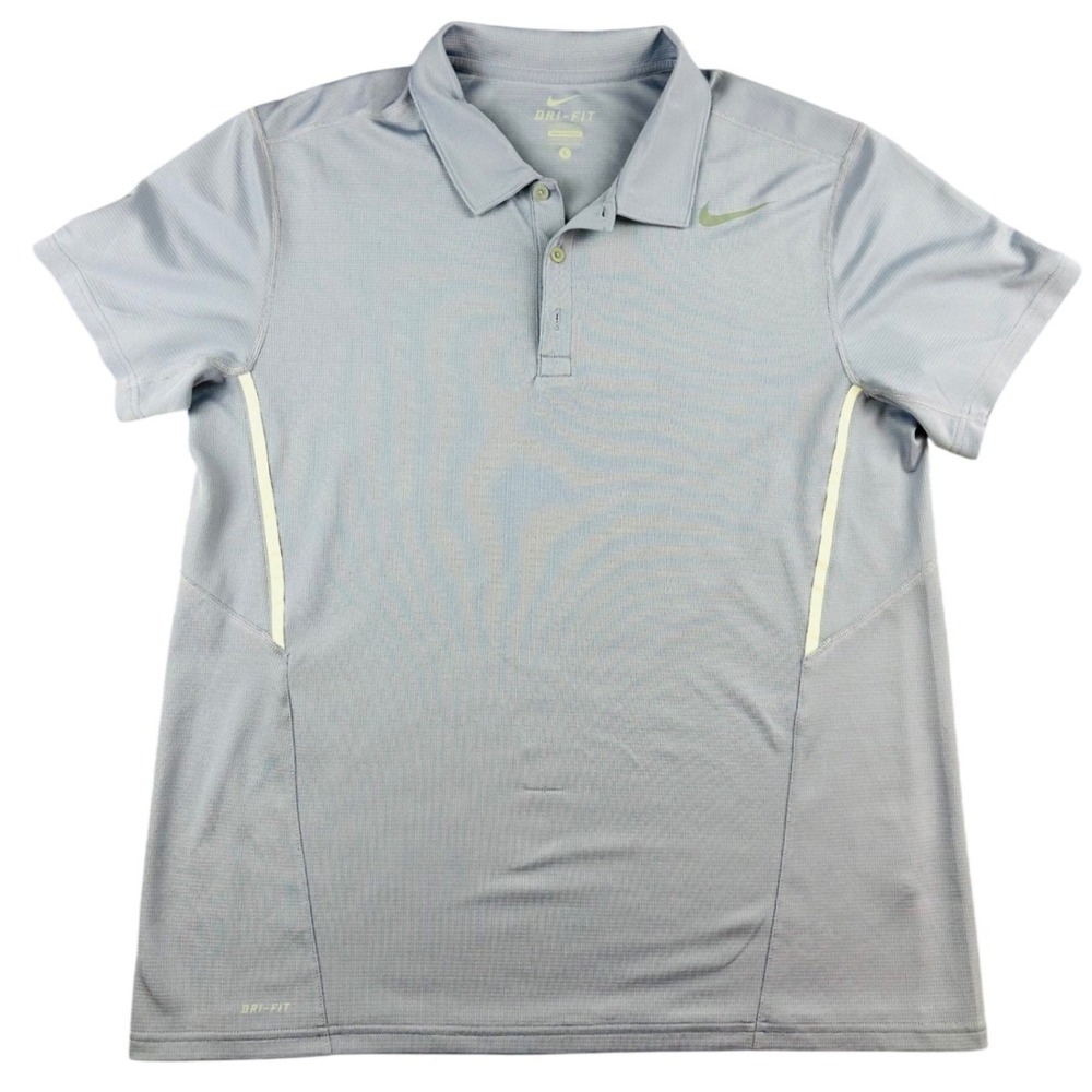 Nike Dri-Fit Polo Shirt L Blue Colorblock Athletic Short Sleeve Golf Sporty